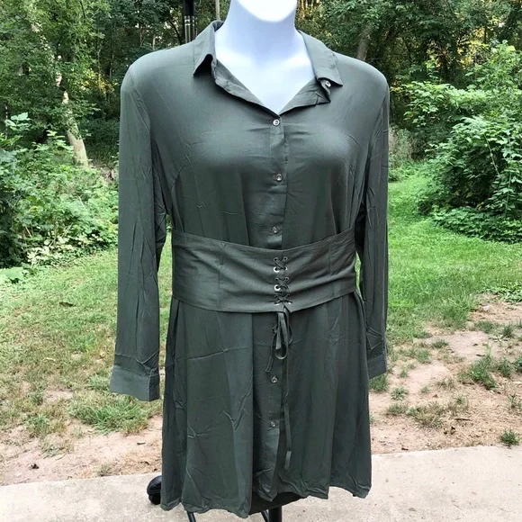 𝅺🍭NWT Verona Couture Olive Corset Belt Shirt - Picture 8 of 13